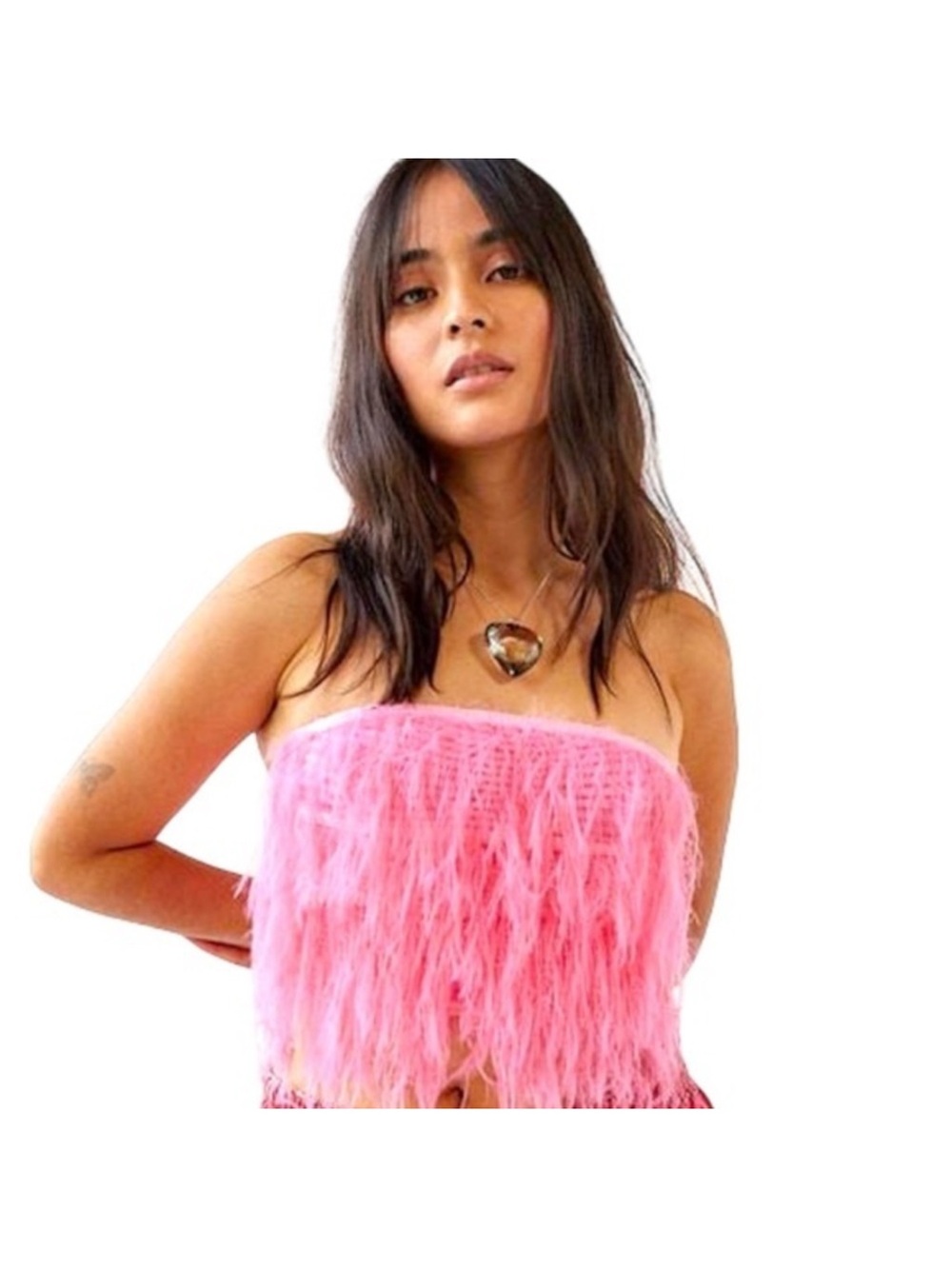 Urban Outfitters Cassie Ostrich Feather Tube Top- Fuschia/ Hot Pink